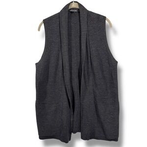 Eileen Fisher Vest Charcoal Gray 100% Merino Wool Open Front Pockets Size Small